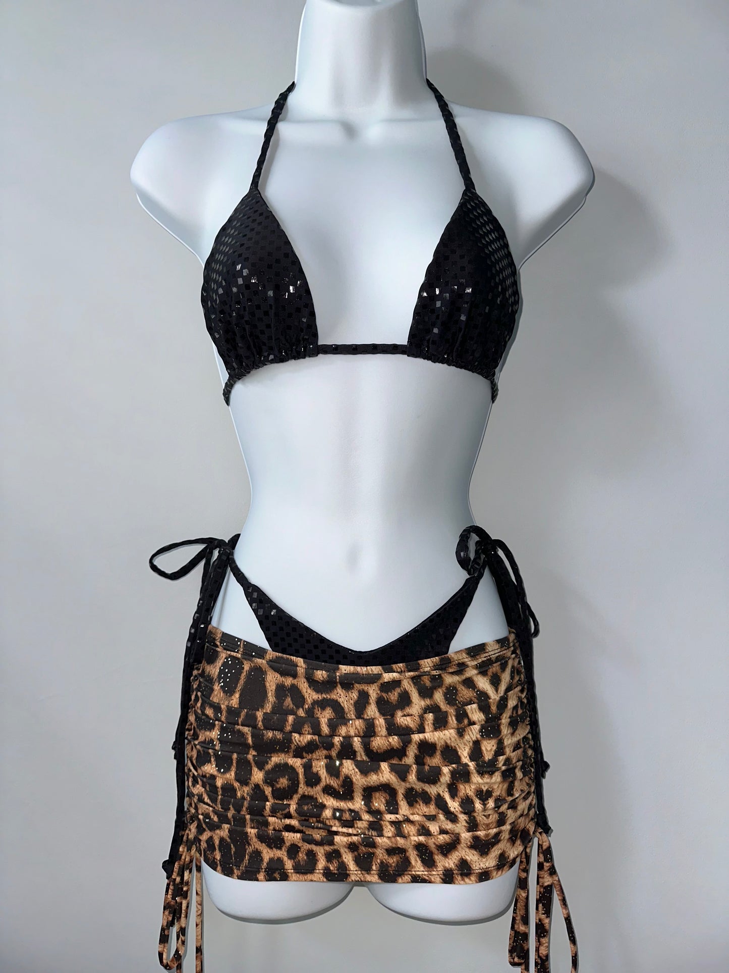 Black checkered/leopard foil leopard three piece set